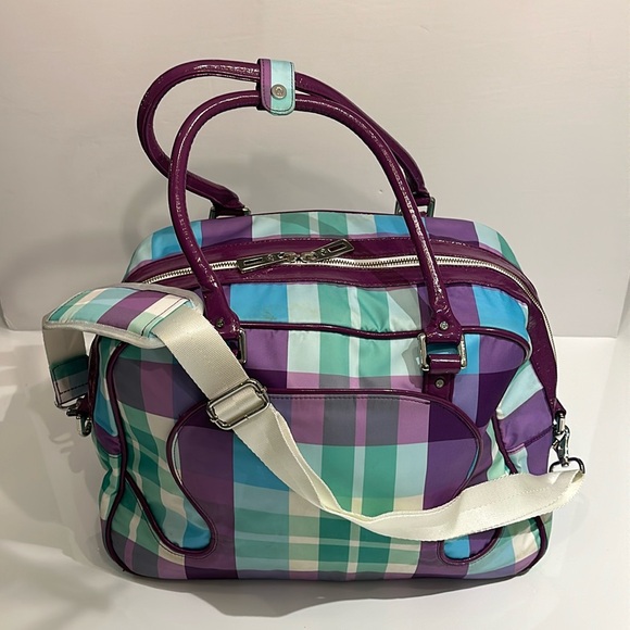 lululemon Green & Purple Plaid Duffle Bag USED - Picture 1 of 9